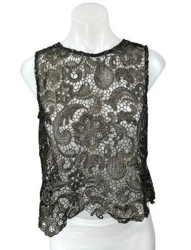 Sans Souci Black Crochet Open Knit Floral Paisley Sleeveless Tank Blouse Top M