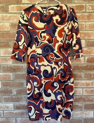 J. McLaughlin NWOT Abstract Print Midi Shift Dress Half Sleeve Pockets Small