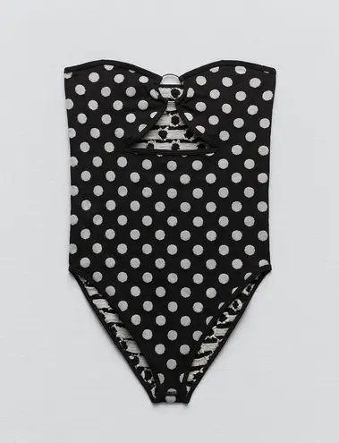 ZARA NWOT  POLKA DOT BODYSUIT WITH RING DETAIL STRETCH BLOGGERS FAV XS-S