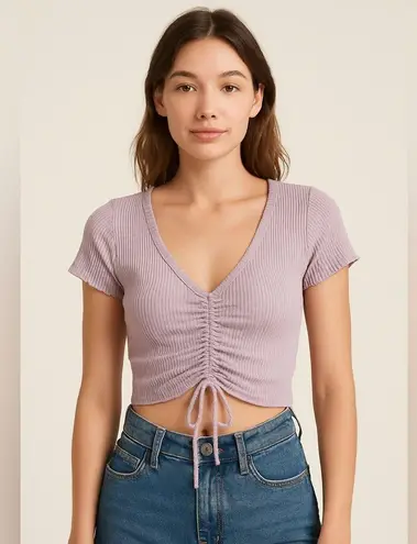 Paper moon Lavender Ribbed Ruched Drawstring Crop Top Women’s Small Made in USA