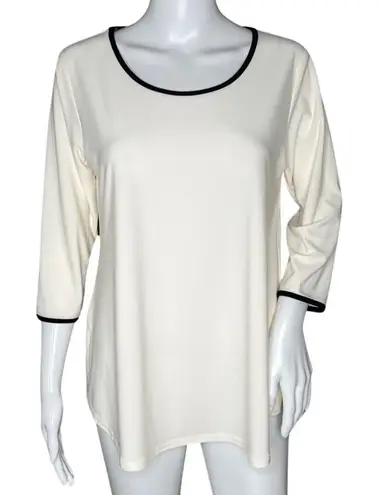 Sympli Tunic Top Womens 8 White Black Trim Minimalist Modern Casual Chic