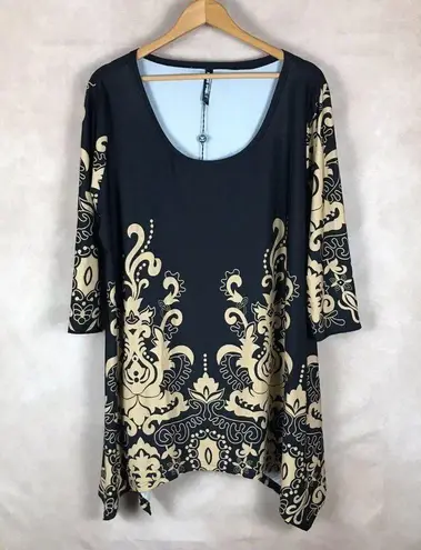 WHITE MARK 3/4 Sleeve Asymmetrical Black Printed Tunic NWT 1XL Size 1X