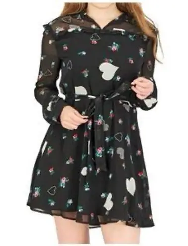 Avec Les Filles Printed Ruffled Fit & Flare Heart Sheer dress - S EUC