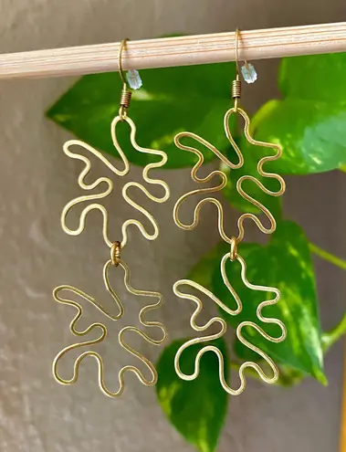 Handmade unique retro vintage hippie fairy boho funky style irregular shaped brass earrings☀️