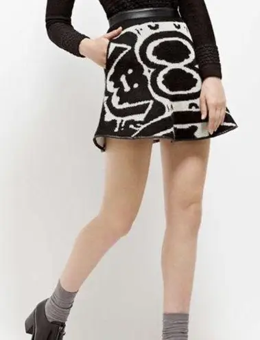 OHLIN/D Women's Black/White Alpaca Fleece Mosaic Knit Mini Skirt w/ Pockets sz L Size L