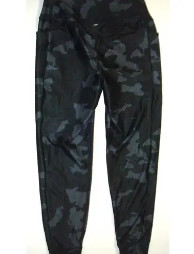 prAna New NWT Womens Pants Layna Joggers M Black Gray Camo HIgh Rise Waist Silky