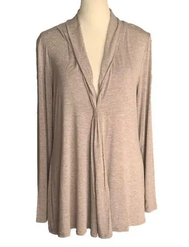 Soft Surroundings Beige Rolled Collar V-Neck Long Sleeve Soft Stretchy Blouse