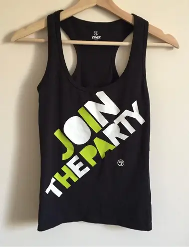 Zumba Black Lime Green “Join The Party” Dazzle Graphic Workout Tank Top NEW