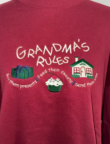 Grandma’s Rules Embroidered Sweatshirt Cranberry Red Adult XL Vintage Style Multiple