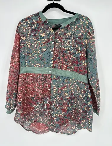 Little Journeys Chicago Womesn Artsy Tunic Top Button Front Medium Lightweight Green