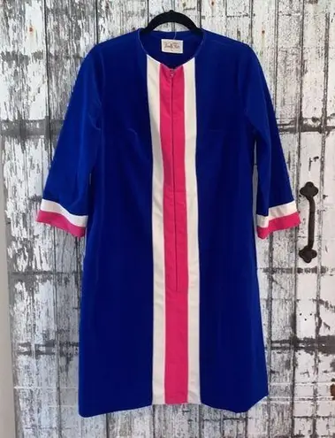 Vanity Fair vintage pink blue zip up front velour house dress