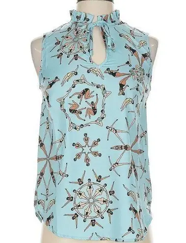 Modcloth  x Dupenny Sleeveless Ruffle Blouse Size XXS Sychronized Swimming NWT thumbnail 1