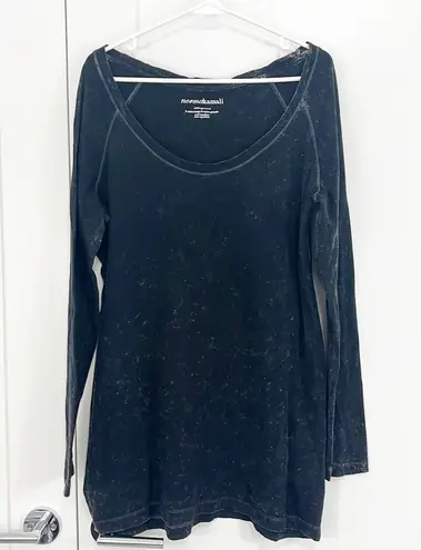 Norma Kamali 2XL Black Distressed Scoop Neck Long Sleeve T-Shirt Top