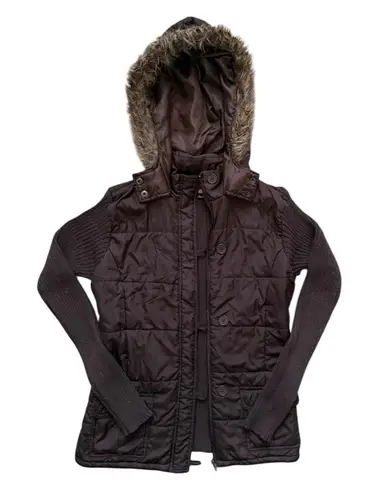 Say What? Vintage Y2K Say What? Chocolate Brown Hooded Button Puffer Jacket Size XL