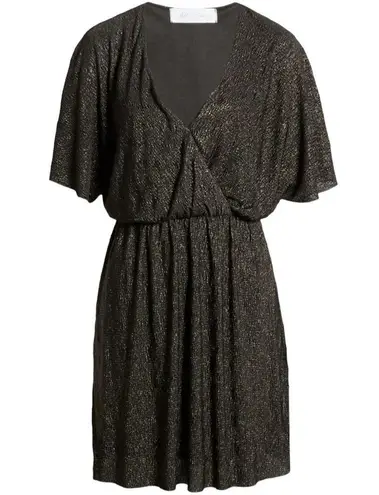 All in Favor Shimmer Black Metallic V Neck Blouson Sleeve Mini Dress Size Medium