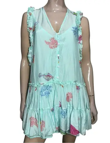 Pranella Women’s Size M Aqua Blue Coral Fish Ginger Baia Print Mini Dress Size M