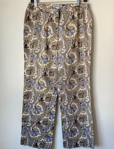 Ecco Paisley Brown Tan Wide Leg Pants Size 8