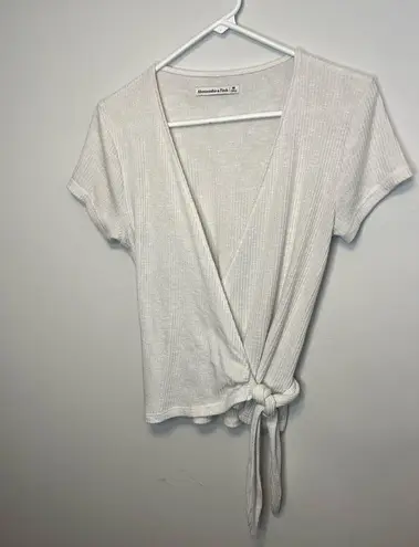 Abercrombie & Fitch A&F Soft Adjustable Ribbed Wrap-Around Top, White Sz M