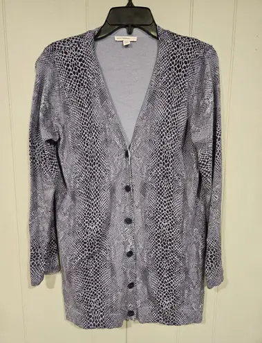 Isaac Mizrahi Live! Snakeskin Womens Cardigan Sweater Print Navy Blue A216599 3X