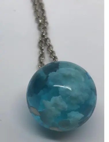 Fashion White Clouds Blue Sky Resin Ball Pendant with 23" Necklace Women Jewelry