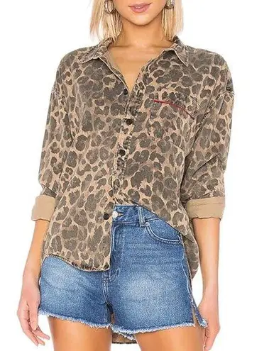 Pam & Gela  Revolve Womens Oversized Leopard Print Button Front Shirt Size S