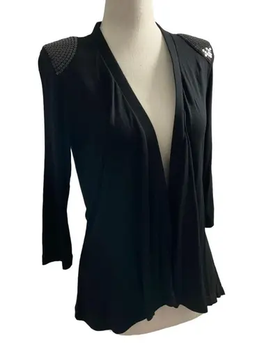 Ellen Tracy Women Size XS Black Sequin Cardigan Shoulder Padded 3-344