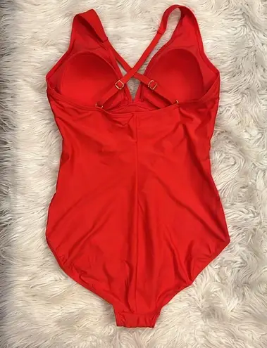 NWT Yummie ‘Maia’ one piece plunge swimsuit 12 Red