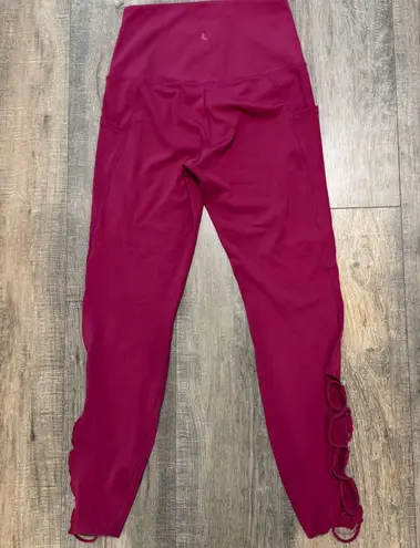 Lole Womens Small High Waist Leggings Dark Pink Side Pockets Lace Up Athletic