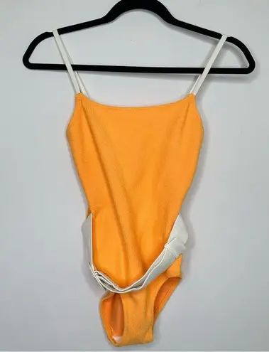 Solid & Striped NWT Nina Belted Textured One Piece Swimsuit in Marigold