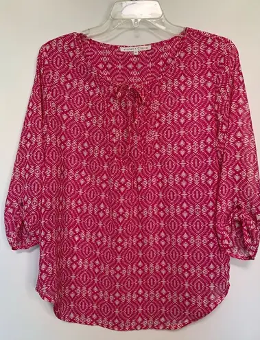Violet+Claire Women's Geometric Print Tie Front Blouse Pink White Size Medium