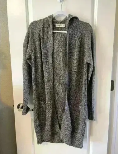 Retrod Cardigan Womens Faux suede elbow patches Open Front Grey Size M long hood Gray Size M