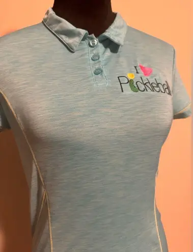 Polo Preloved Lija Blue and Yellow I Heart Pickleball size small