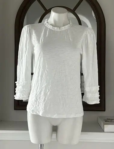 Goldie Pima Cotton Ruffle Trim Tee in White, Size M New w/Tag $125