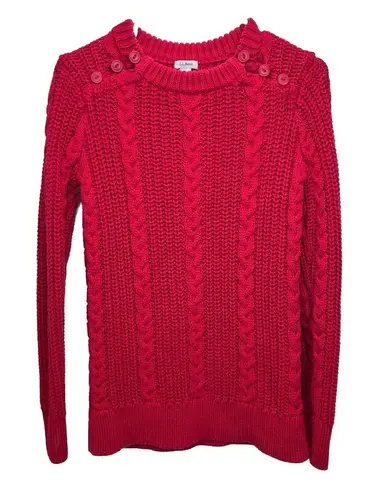 LL Bean Red Rope Stitch Cable Cotton Pullover Sweater Size SMALL