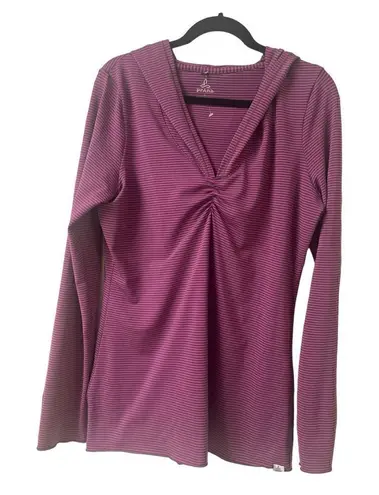 prAna active wear top magenta stripe hooded sz L