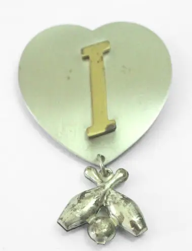Vintage 50s Heart Bowling Pin Initial I Silver