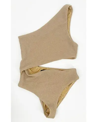 Beach Riot Swimsuit Size Medium Celine One Shoulder Cutout One Piece Gold NWOT