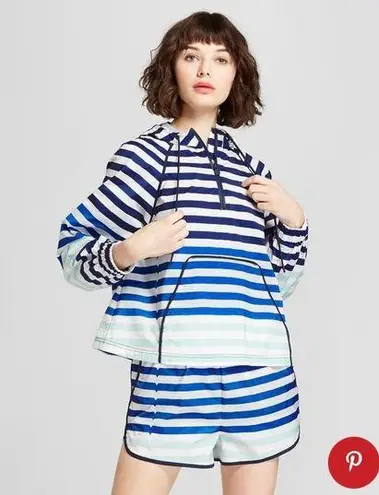 Hunter for Target Blue Stripe Half Zip Pullover with Hood, Size Extra Largre