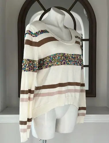 Willi Smith Hi-Low Crewneck Striped Sweater w/Sequin Detail Size L EXCELLENT!