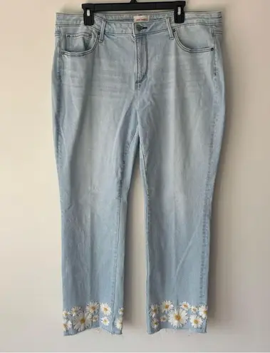 Driftwood Colette Stretch Denim Embroidered Daisy Cropped Straight Leg Jean