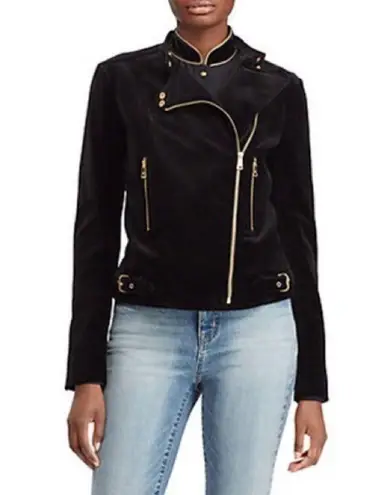 Ralph Lauren Lauren  Stretch-Velvet Moto Jacket Cotton, Size 16 NEW Retail $295