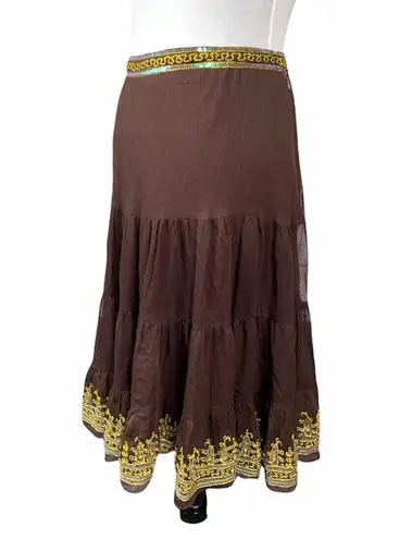 Gracie Silk and Sequined Skirt, Brown, Small Brown