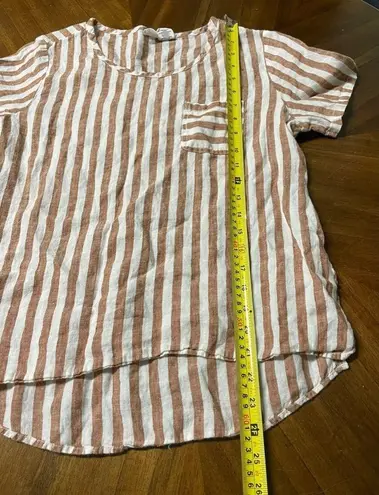Artisan NY Top Stripe 100% Linen Cap Sleeve Pocket Detail Size Small