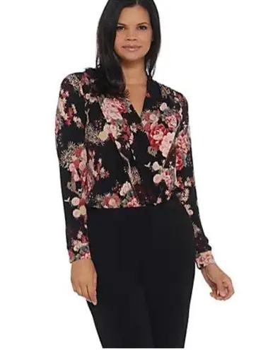 G.I.L.I. Got it Love It G.I.L.I Floral Jetsetter Cross-over Bodysuit Size XS Black Pink Runs Big, fits M