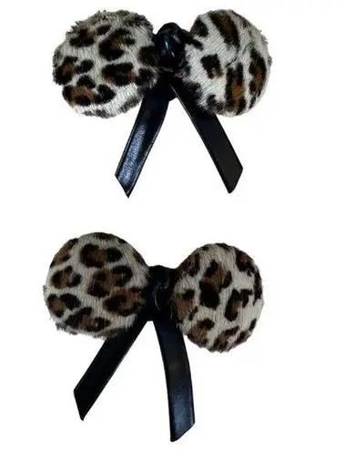 Mink Vintage Animal Print Fur Shoe Clip Charms Set of 2 Brown