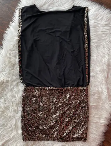 Bebe Black Blouson Sequined Mini Dress