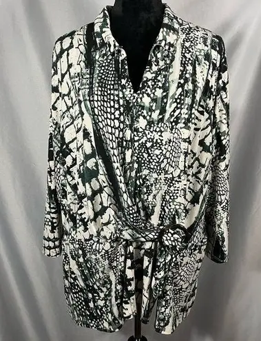 Est. 1946 Women Snake Print Top Blouse 3/4 Sleeve Pullover Faux Wrap Belt 18/20w