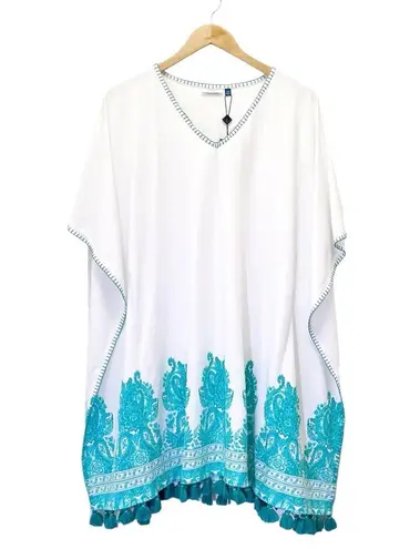 NWT Cabana Life St Pete Embroidered SPF Cover Up White Turquoise Tassel Size S/M Size M