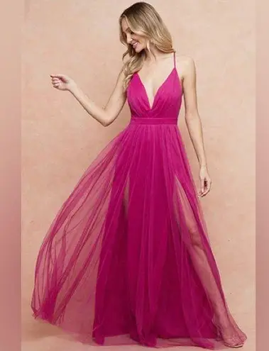 Maniju pink tulle maxi prom formal dress