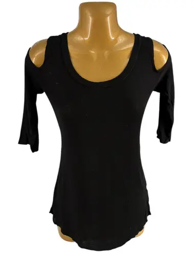 Michael Lauren Black Ribbed Cold Shoulder 3/4 Sleeve Top Womens Size S